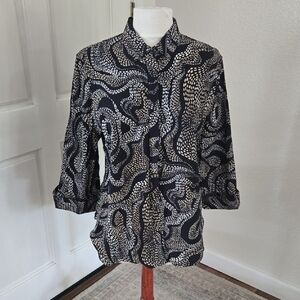 Chico's Black Shirt with Cream Dot Pattern